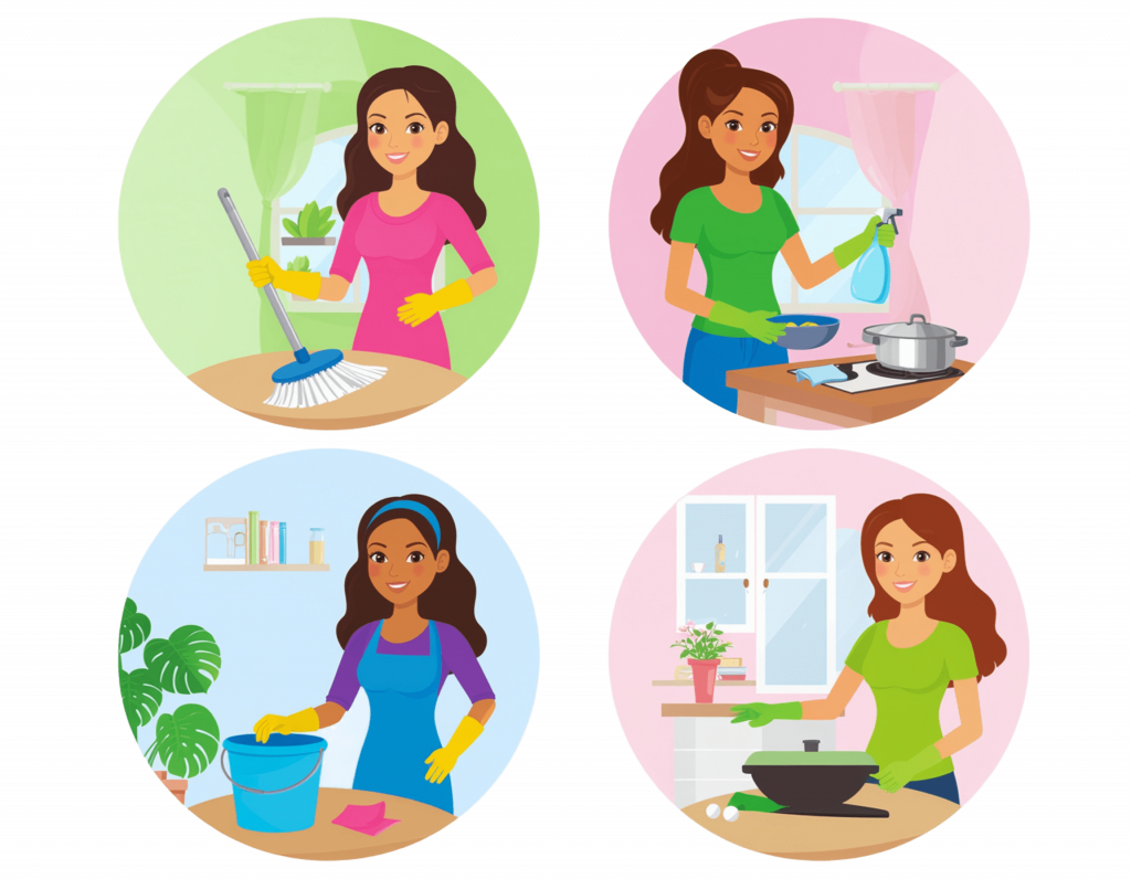 femmes faisant des taches ménagères